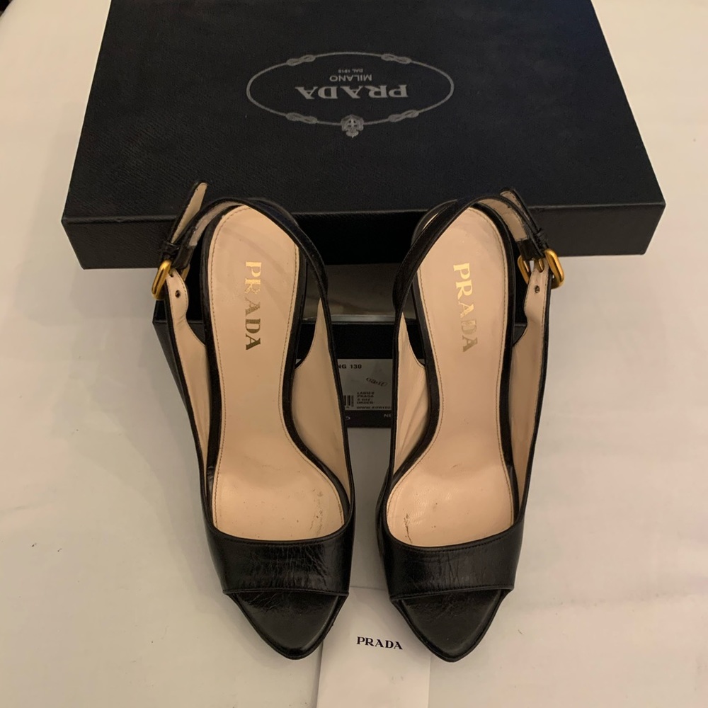 PRADA Black Leather Slingback Pumps